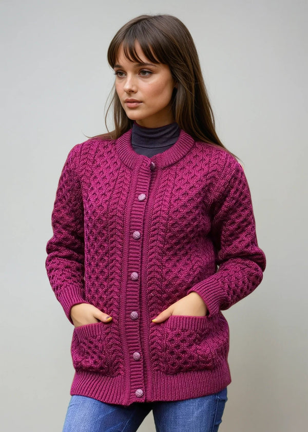 Aran Lumber Cardigan | Raspberry Marl