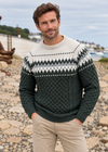 Aran Merino Crew Neck Fair isle Sweater - Green