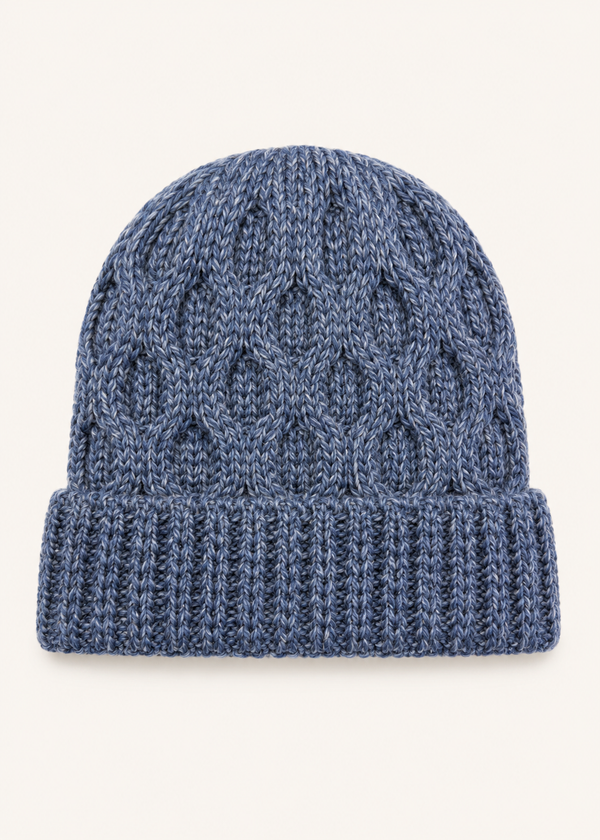 Aran Merino Wool Beanie Hat | Denim