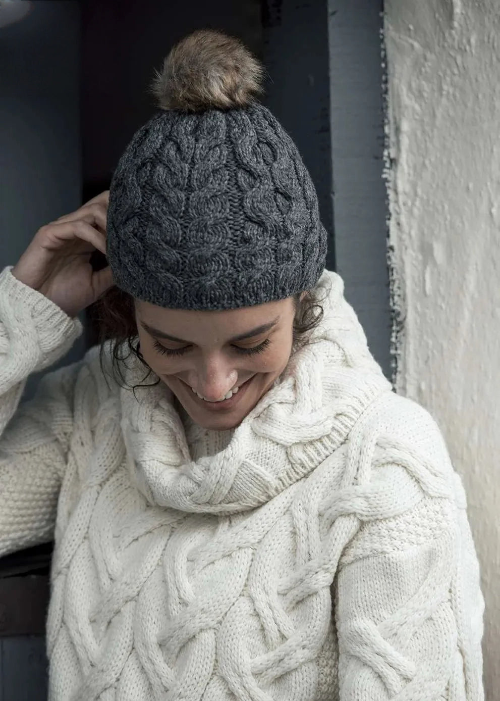 Aran Merino Wool Bobble Hat