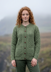 Aran Merino Wool Cable Knit Cardigan | Green Leaf