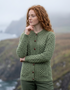 Aran Lumber Cardigan | Green Leaf | 100% Merino Wool