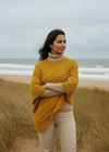 Aran Merino Wool Cable Knit Poncho | Irish Handcrafted | Yellow