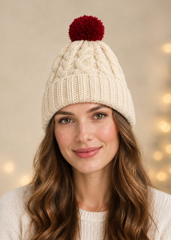 Aran Merino Wool Christmas Hat - Natural