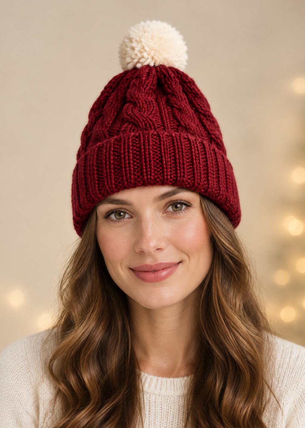 Aran Merino Wool Christmas Hat - Red