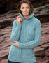 Aran Merino Wool Claddagh Zip Cardigan | Aqua
