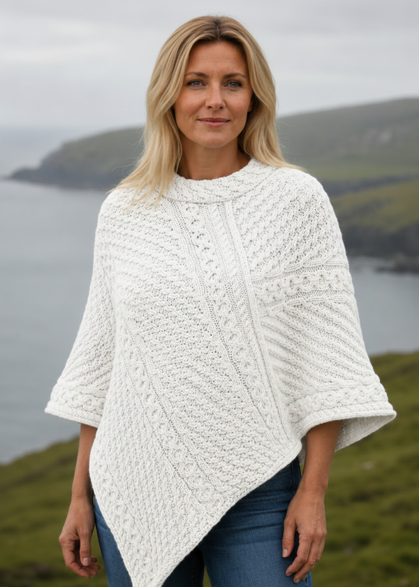 Aran Merino Wool Cowl Poncho | Natural