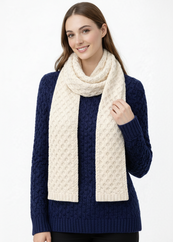 Aran Merino Wool Honeycomb Scarf | Natural