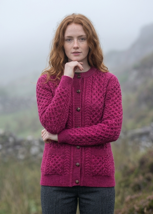 Aran Merino Wool Lumber Cardigan