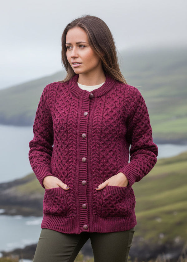 Aran Lumber Cardigan | Raspberry Marl