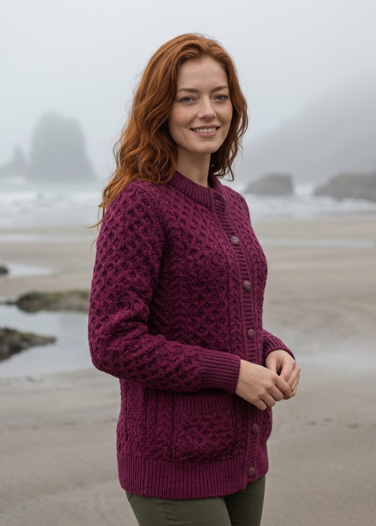 Aran Merino Wool Lumber Cardigan | Raspberry Marl