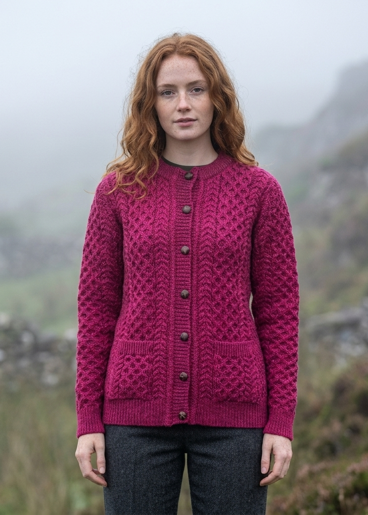 Aran Merino Wool Lumber Cardigan