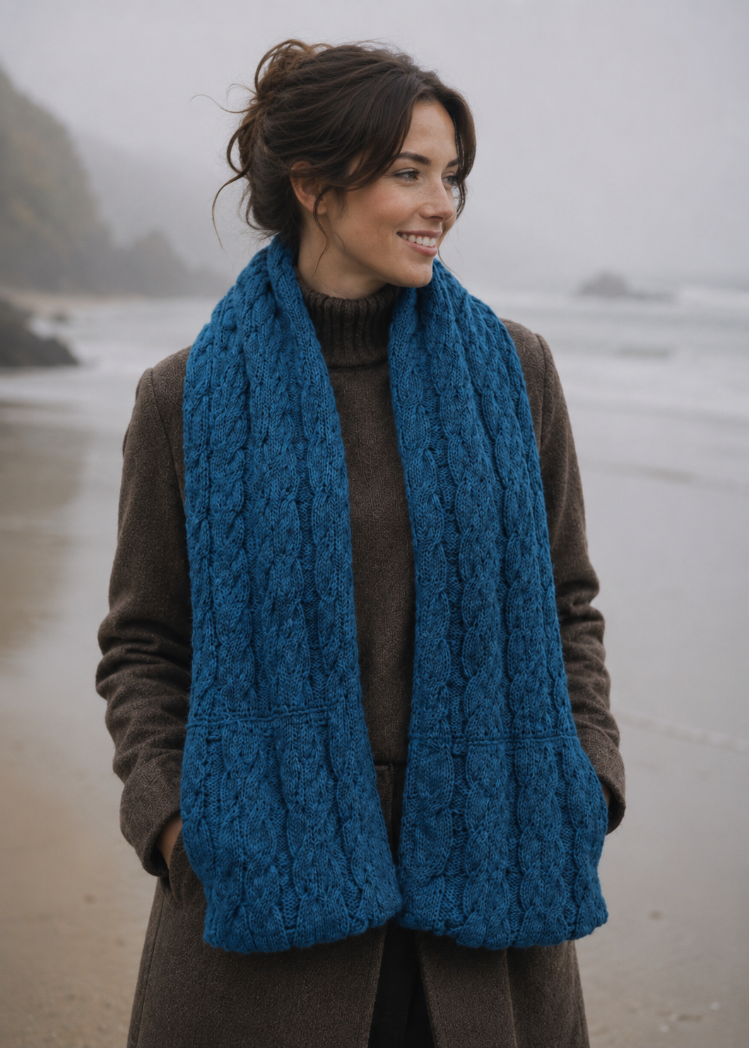 Aran Merino Wool Pocket Scarf | Irish Sea