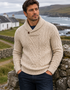 Aran-Merinowollpullover mit Schalkragen | Kamel