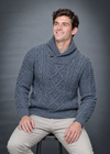 Aran Merino Wool Shawl Neck Sweater | Slate