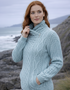 Aran Merino Wool Side Zip Cardigan | Aqua