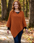Aran Merino Wool V Neck Poncho | Copper | Premium Heritage Knitwear