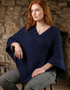 Aran Merino Wool V Neck Poncho | Deep Water Blue