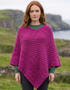Aran Merino Wool V Neck Poncho | Raspberry Marl | Premium Heritage Knitwear