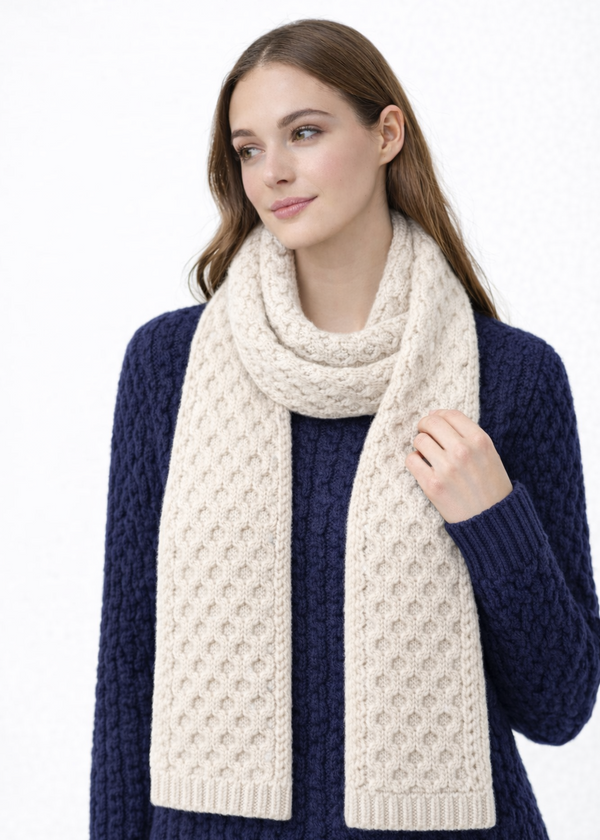 Aran Merino wool Honeycomb Scarf | Parsnip