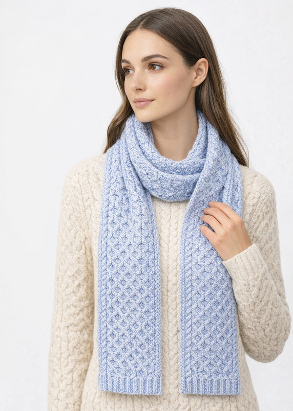 Aran Merino wool Honeycomb Scarf | Sky Marl