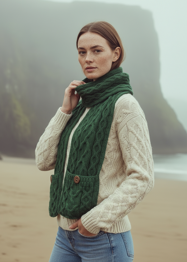 Aran Pocket Scarf | Green