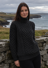 Aran Merino Polo Neck Sweater | Charcoal | Unisex | 100% Merino Wool