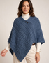 Aran Pure Wool Poncho | Denim - Clearance