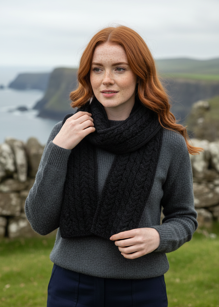 Aran Pure Wool Scarf | Charcoal