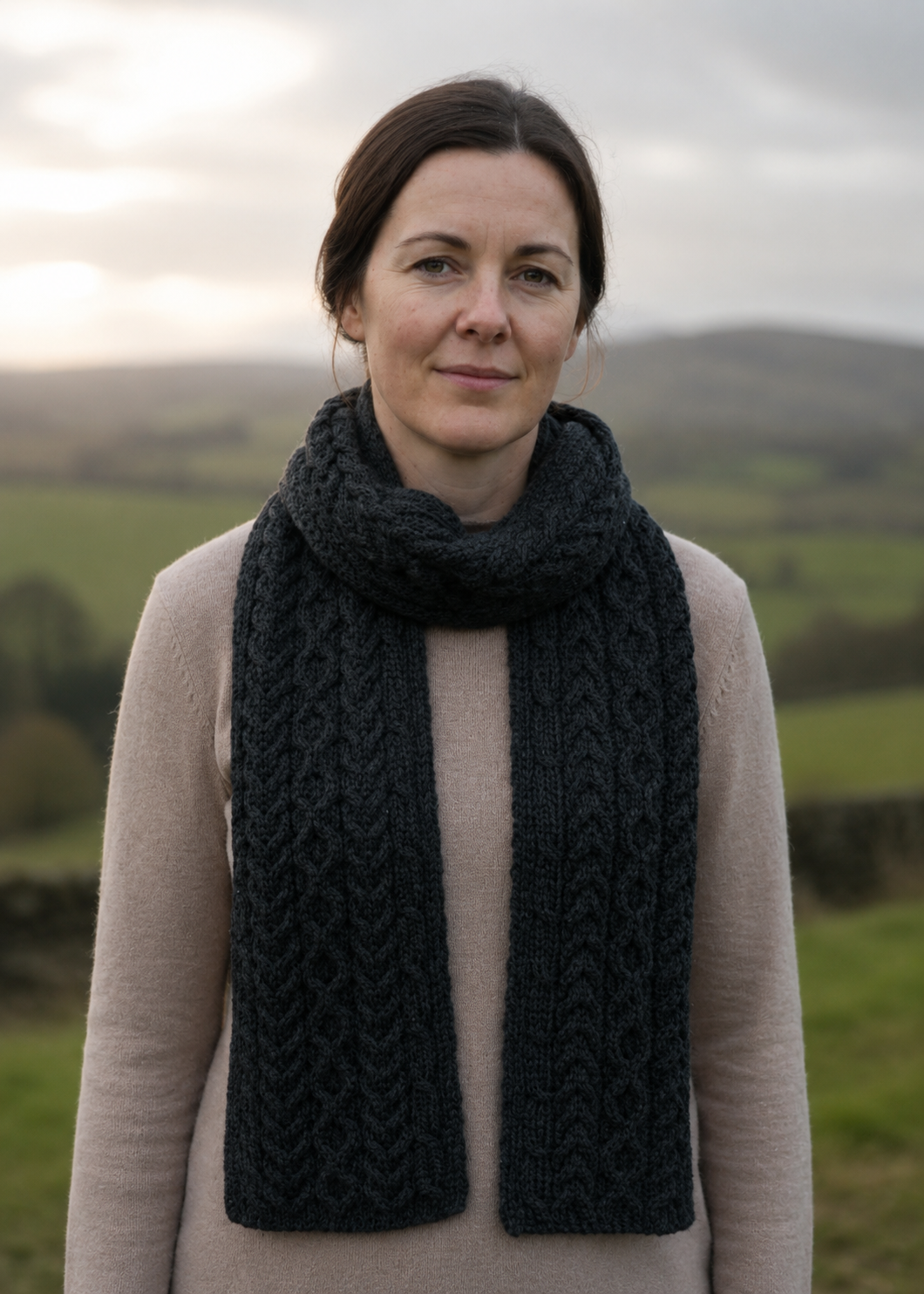 Aran Pure Wool Scarf | Moss