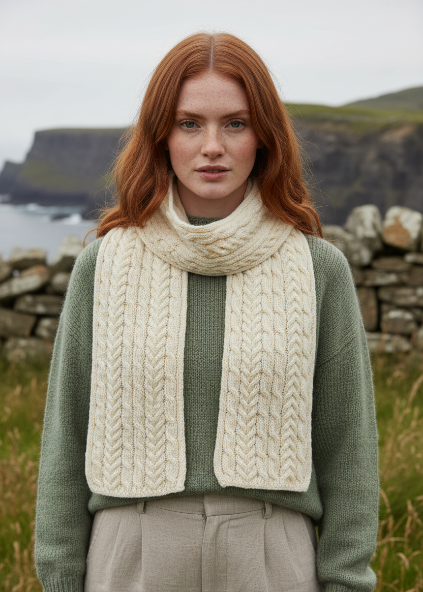 Aran Pure Wool Scarf | Natural