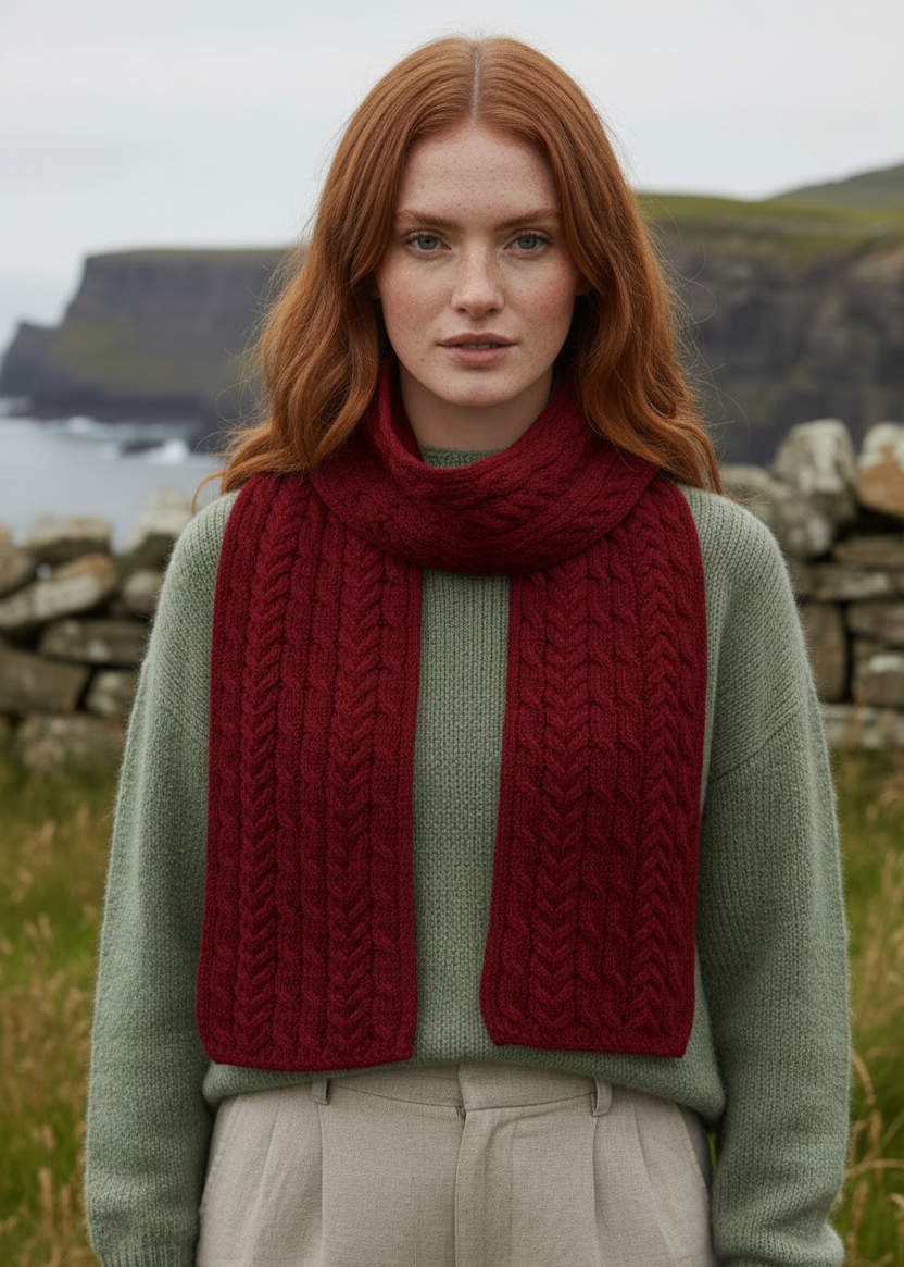 Aran Pure Wool Scarf | Red