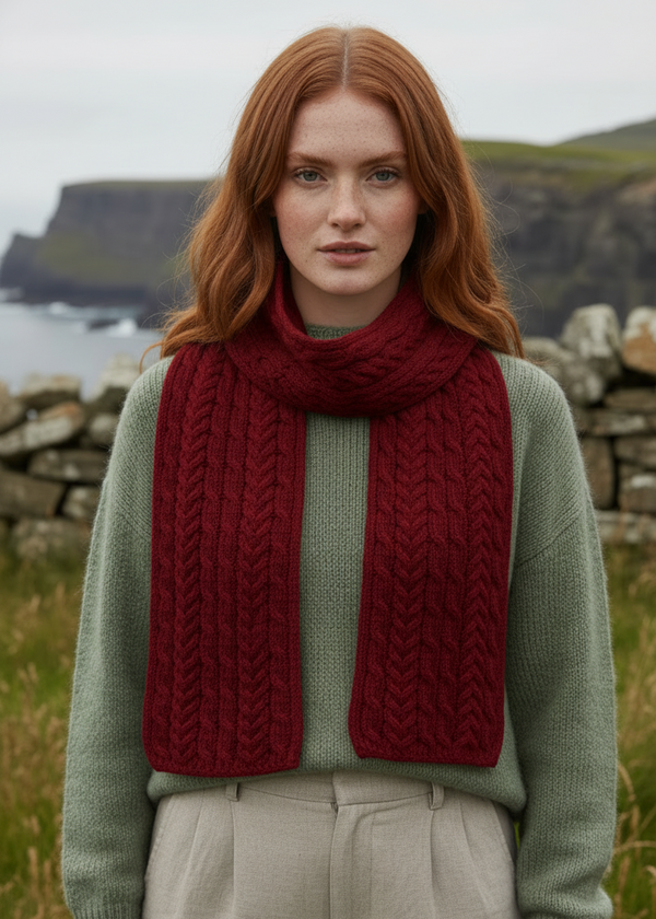 Aran Pure Wool Scarf | Red
