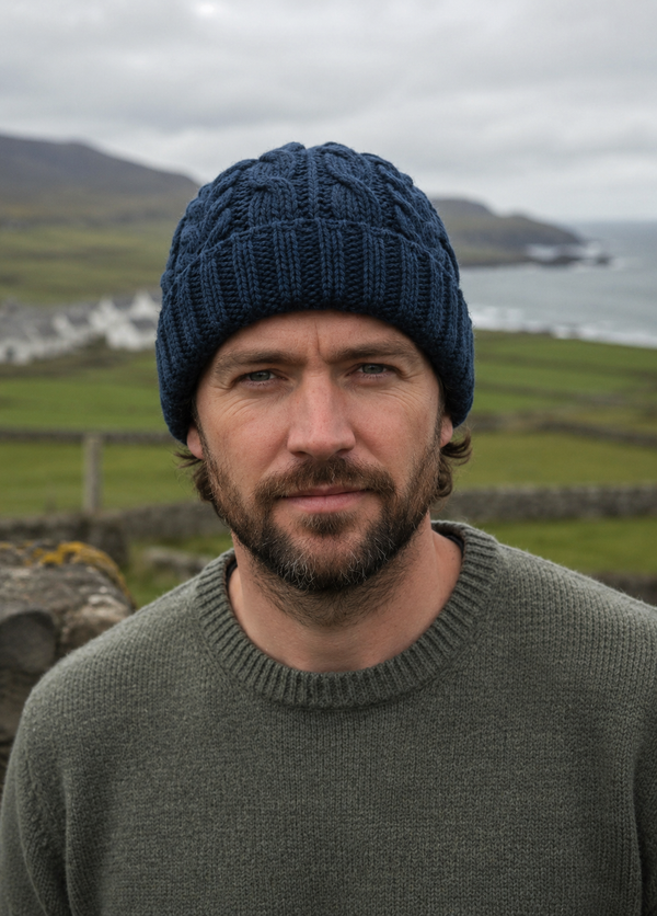 Aran Pure Wool Worsted Hat | Black Watch