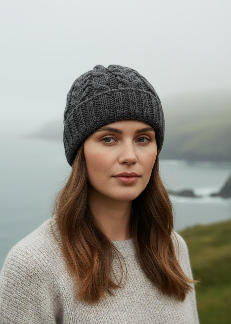 Aran Pure Wool Worsted Hat | Charcoal