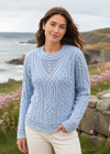 Aran Scallop Lace Stitch Sweater | 100% Merino Wool | Ice Marl