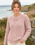 Aran-Pullover mit Muschelmuster | 100 % Merinowolle | Himmelrosa