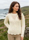 Aran Scallop Lace Stitch Sweater | Natural Merino Wool