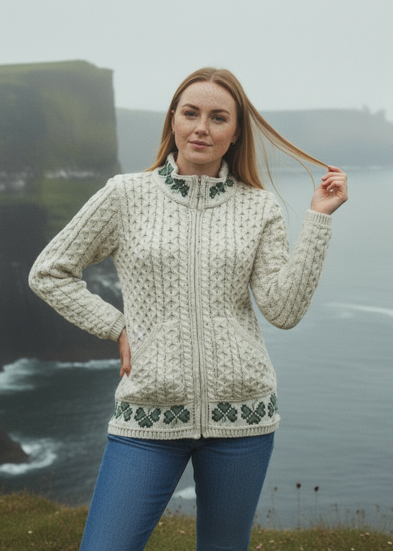 Aran Shamrock Cardigan | Oatmeal
