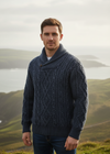 Aran Shawl Neck Sweater | 100% Merino Wool | Denim Marl