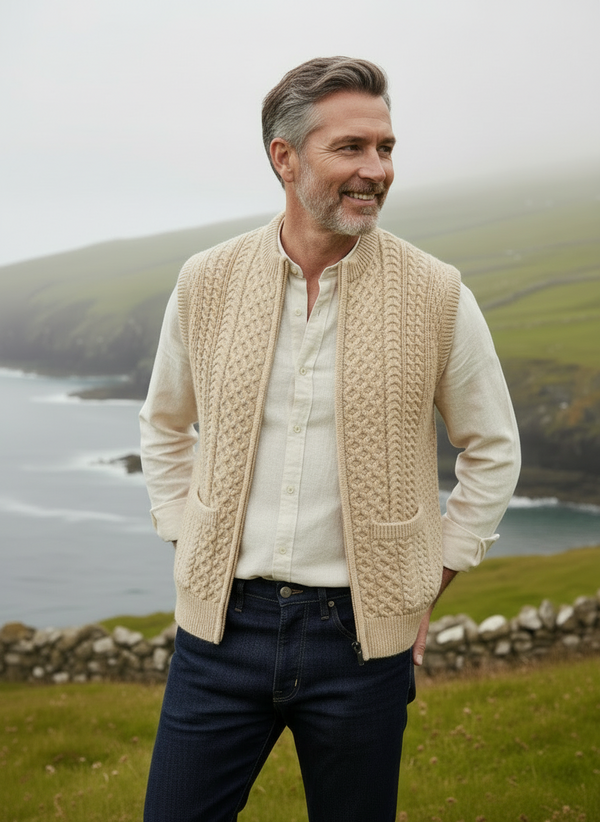 Parsnip Aran Cardigan Detail