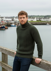 Aran Submariner Rib Roll Neck Sweater - Army Green | 100% Merino Wool