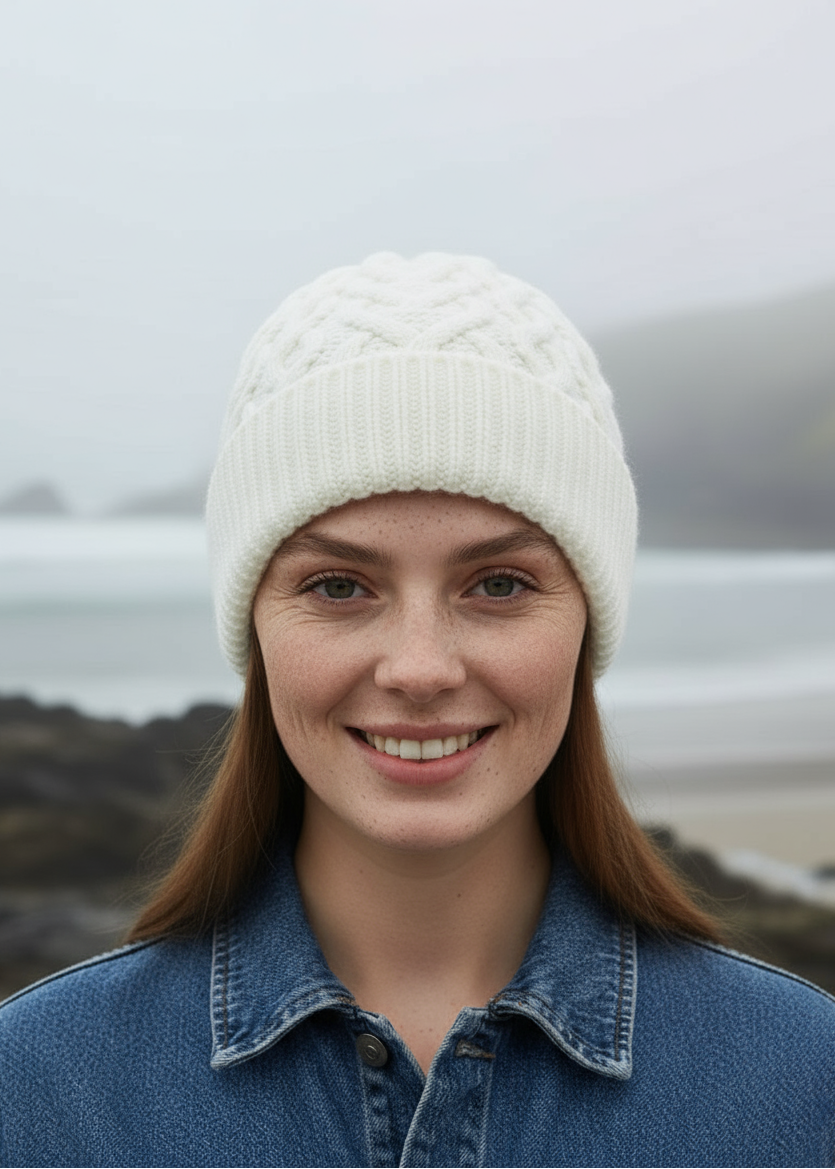Aran Super Soft Heart Design Hat | Natural