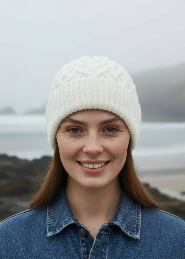 Aran Super Soft Heart Design Hat | Natural