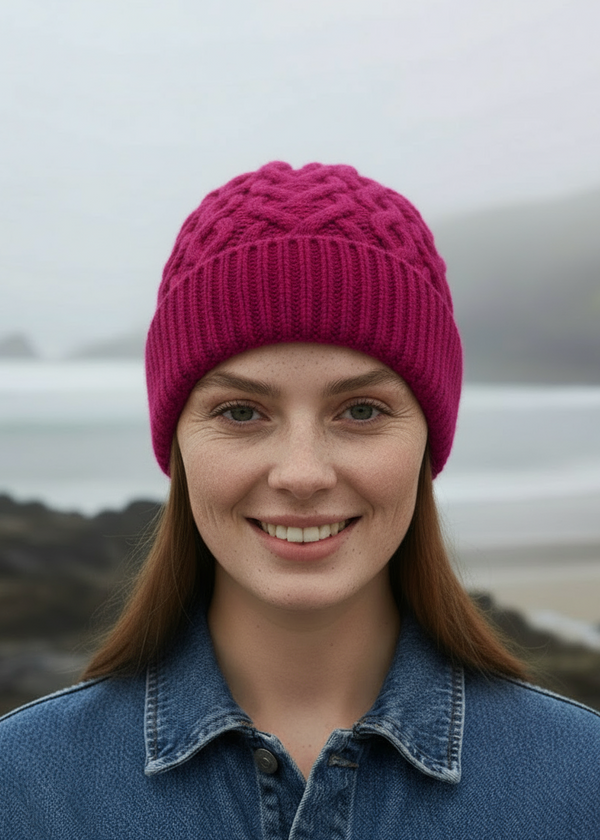 Aran Super Soft Heart Hat | Magenta