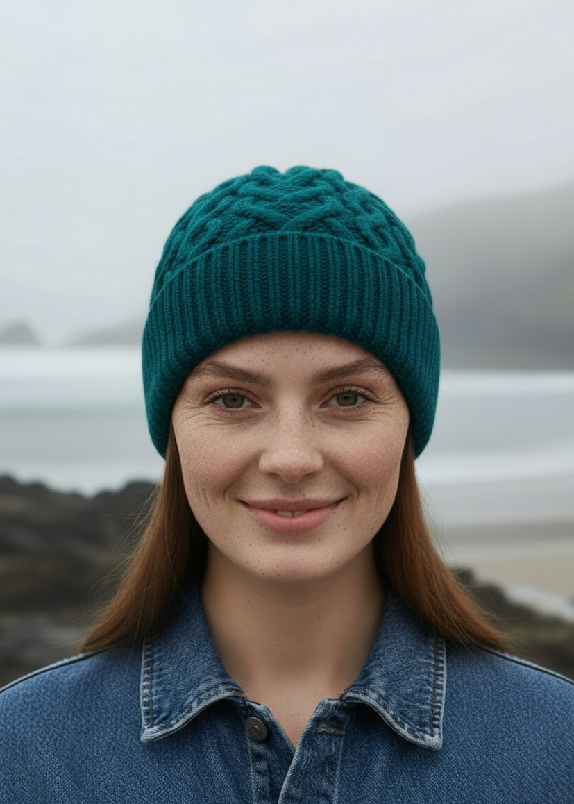 Aran Super Soft Heart Hat | Teal