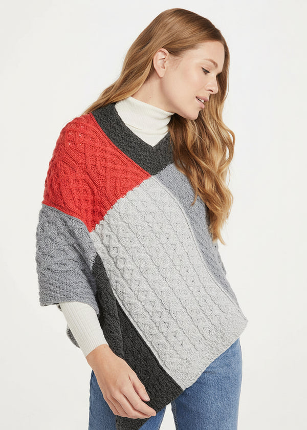 Aran Super Soft Merino Wool Patchwork Poncho - Clearance