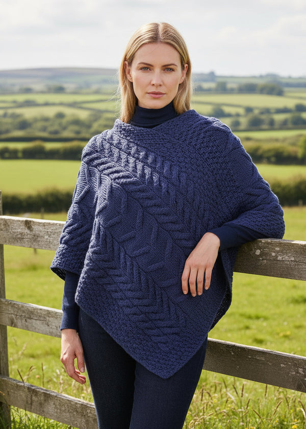 Aran Super Soft Poncho | Blue