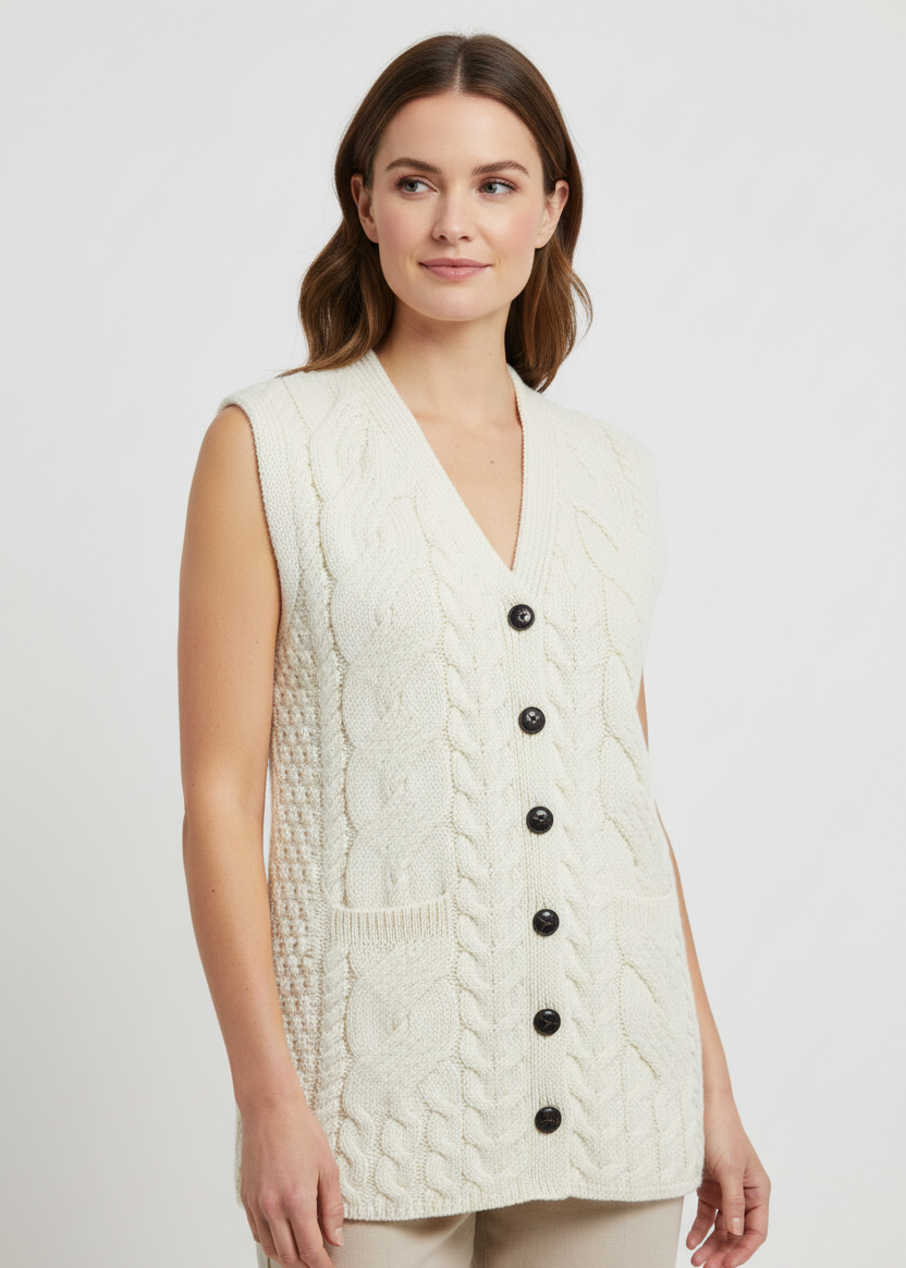 Aran Supersoft Merino Cardigan Gilet | Natural