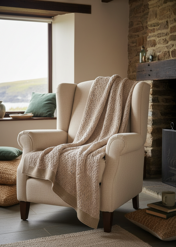Aran throw draped over armchair